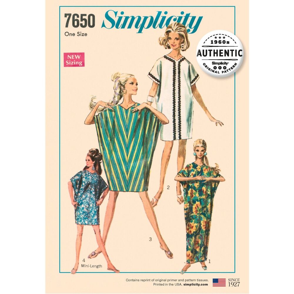 60's Simplicity Reprint Pattern 7650 Misses Kite Dress 3 Lengths Size 8-18 UNCUT